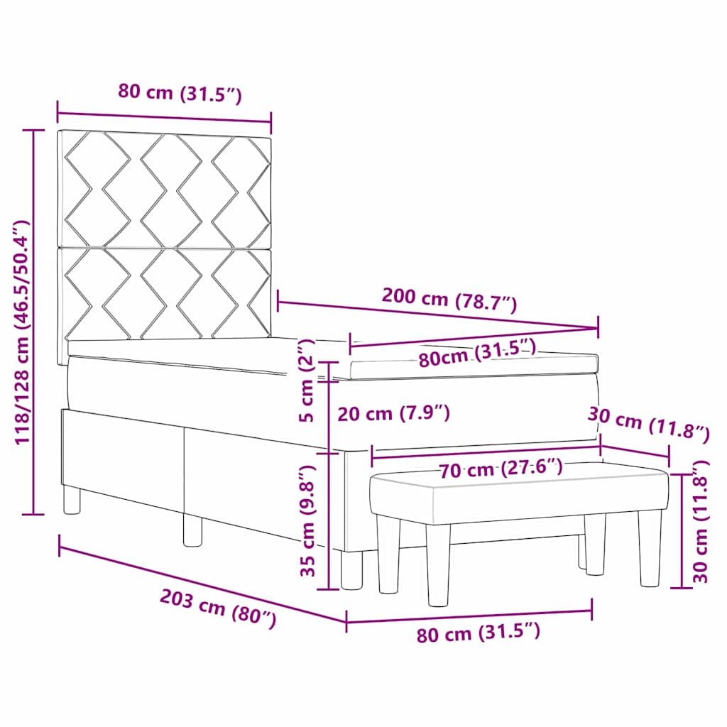 Krevet s opruga kutije Svijetlo siva 80 x 200 cm tkanina
