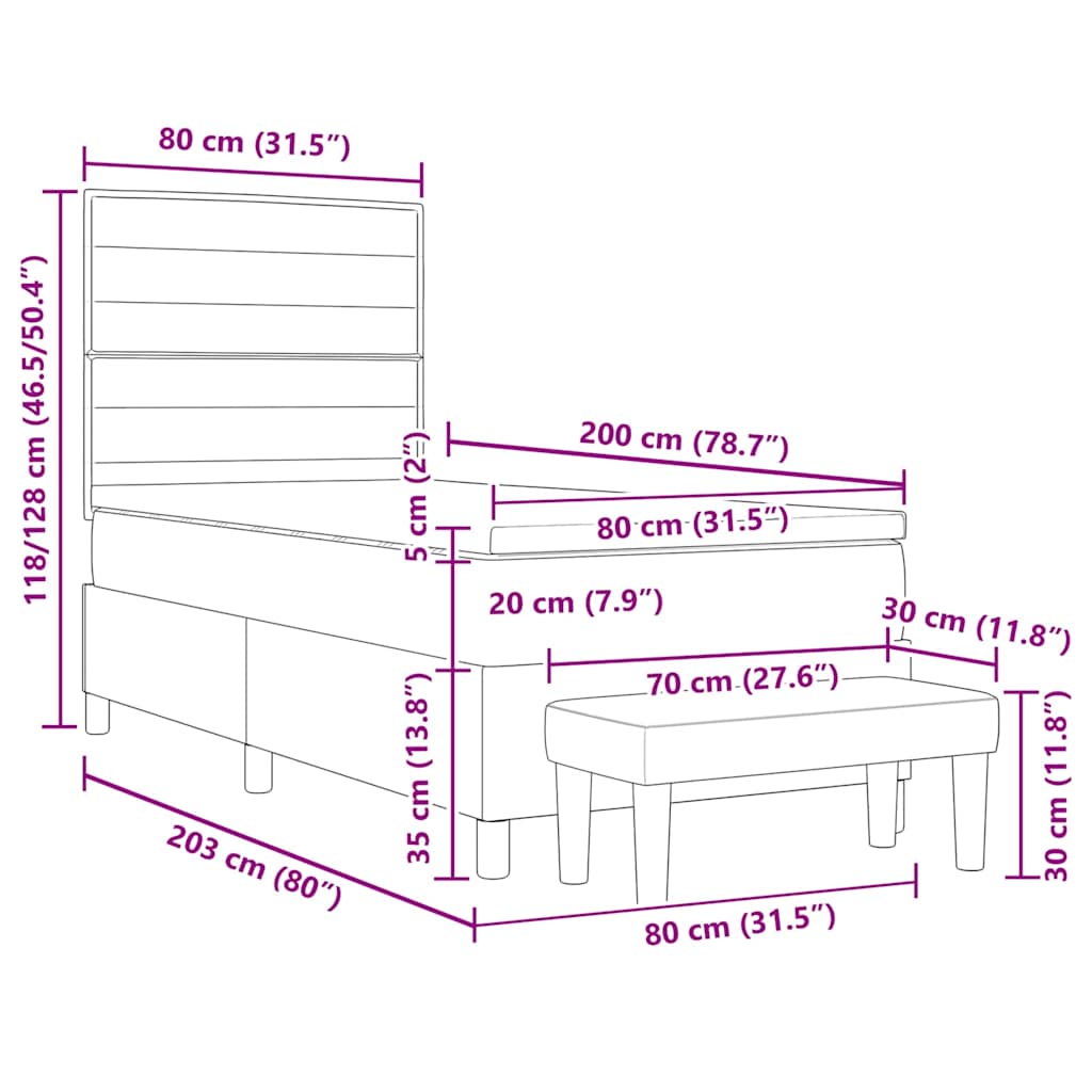 Krevet s opruga kutije Svijetlo siva 200 x 80 cm tkanina