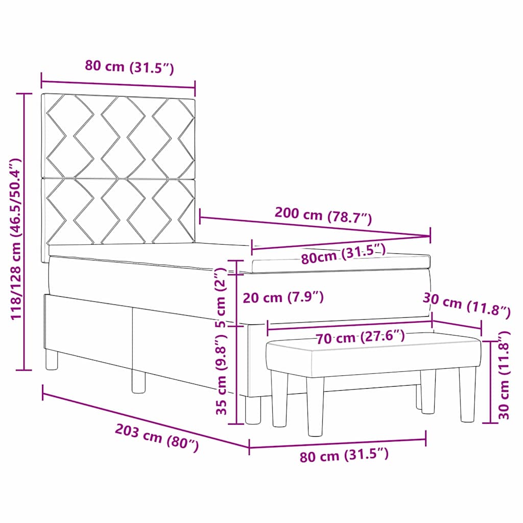 Krevet s opruga kutije Tamno siva 200 x 80 cm tkanina