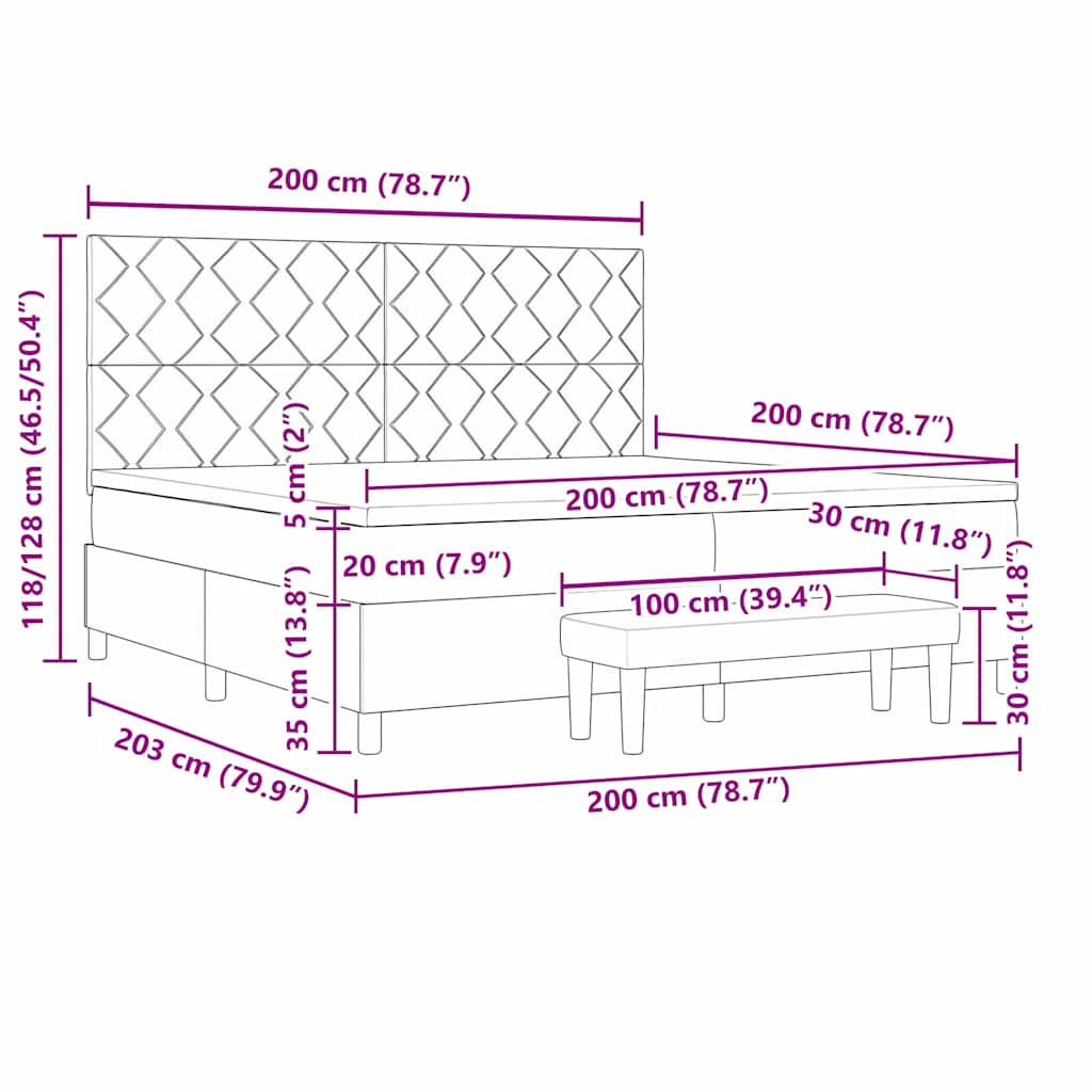 Krevet s opruga kutije Tamno siva 200 x 200 cm tkanina