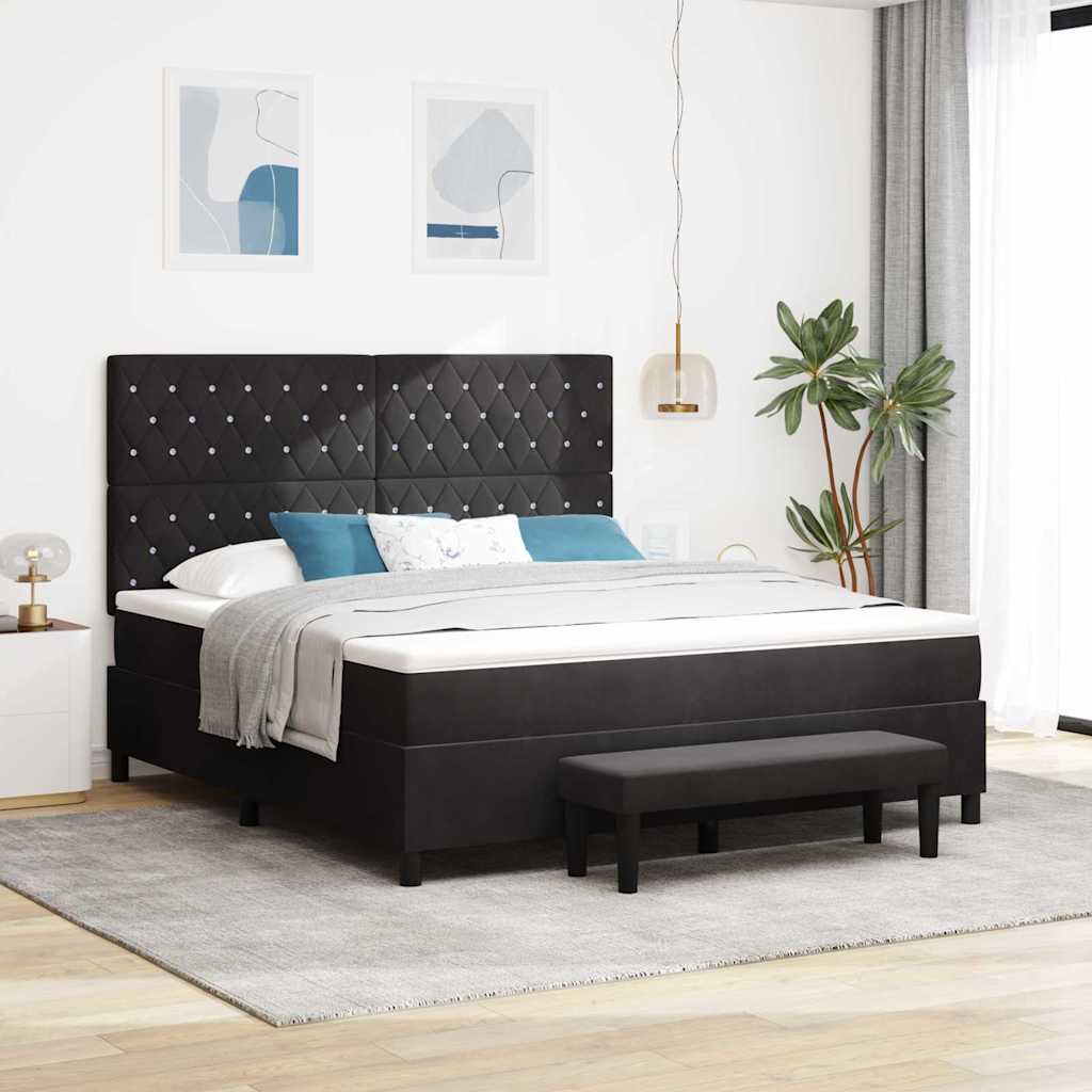Krevet s opruga kutije s uzglavljem Crna 200 x 180 cm Baršun