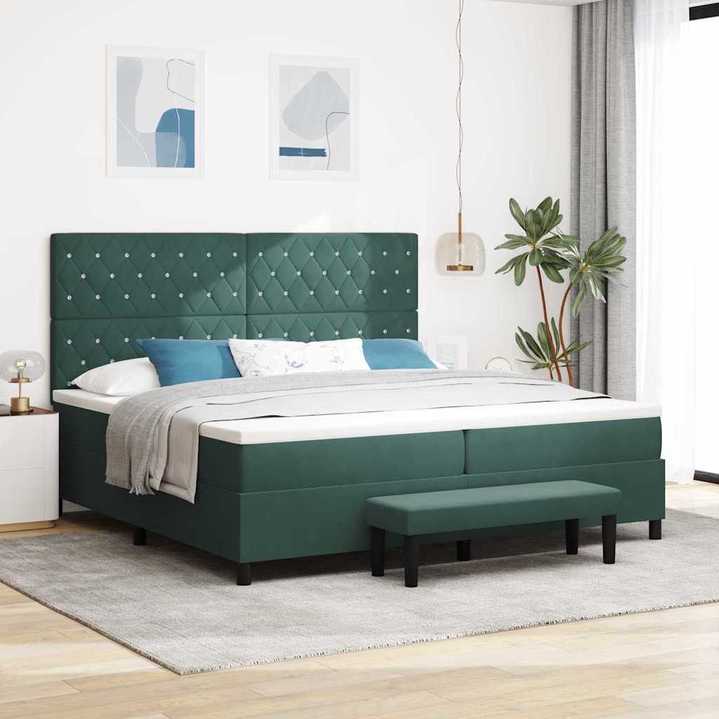 Krevet s opruga kutije Tamnozelena 200 x 200 cm Baršun