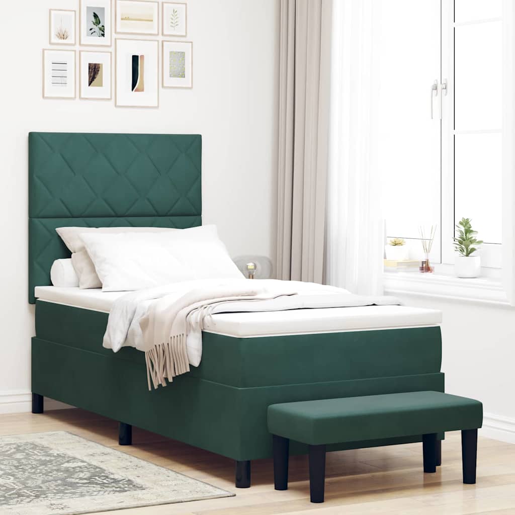 Krevet s opruga kutije Tamnozelena 200 x 90 cm Baršun