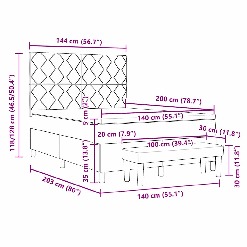 Krevet s opruga kutije s uzglavljem Crna 200 x 140 cm Baršun