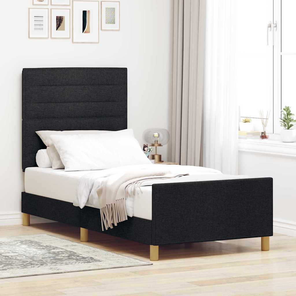 Krevetna konstrukcija s uzglavljem Crna 90 x 190 cm tkanina