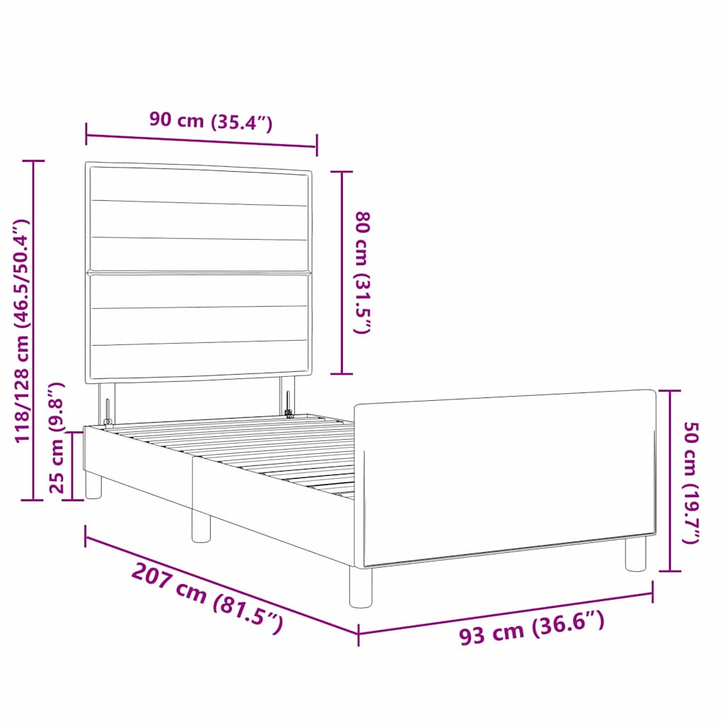 Krevetna konstrukcija s uzglavljem Krema 90 x 200 cm tkanina