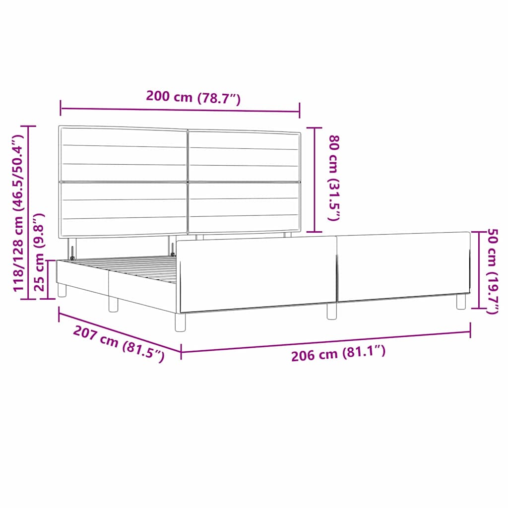 Krevetna konstrukcija s uzglavljem Crna 200 x 200 cm tkanina