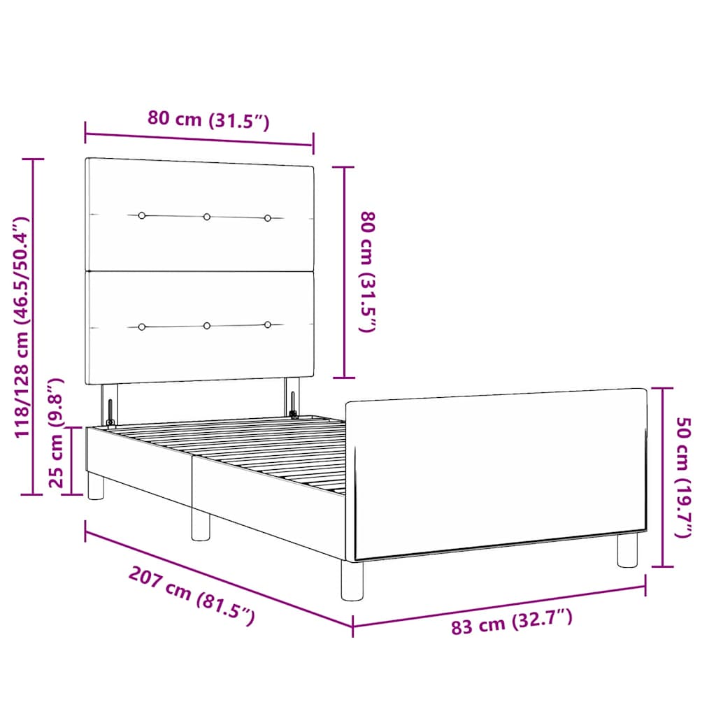 Krevetna konstrukcija Sivo-smeđa 80 x 200 cm tkanina