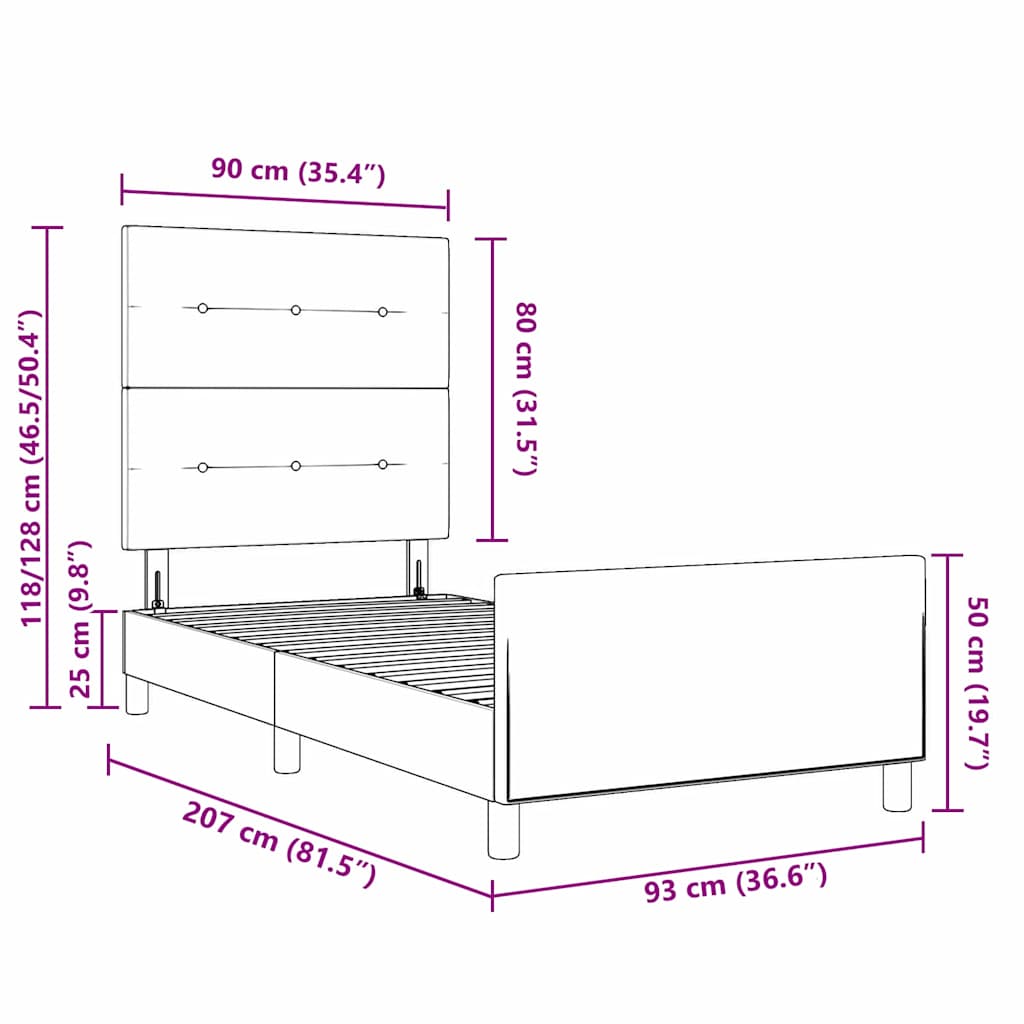 Krevetna konstrukcija s uzglavljem Krema 90 x 200 cm tkanina