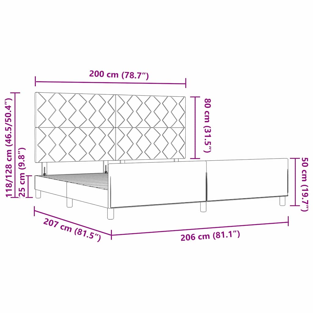 Krevetna konstrukcija Svjetlosiva 200 x 200 cm tkanina