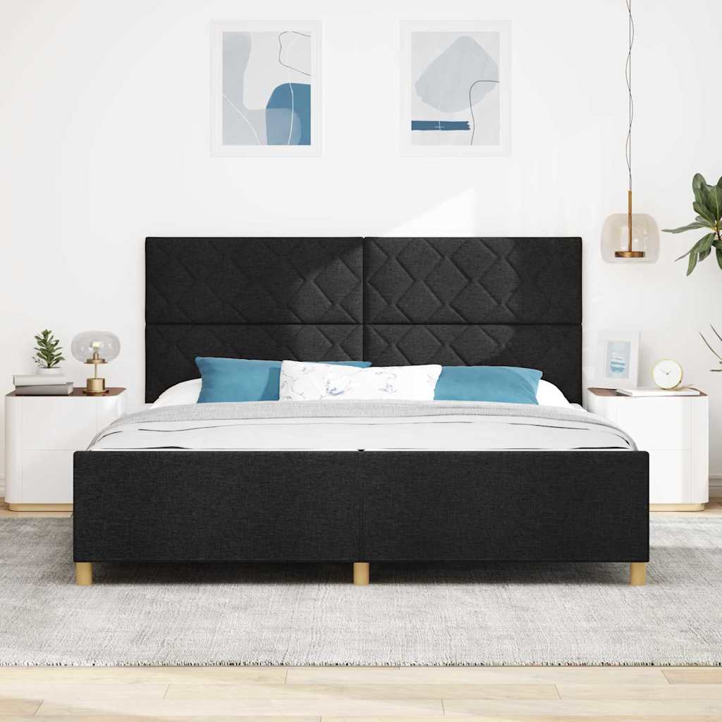 Krevetna konstrukcija s uzglavljem Crna 200 x 200 cm tkanina