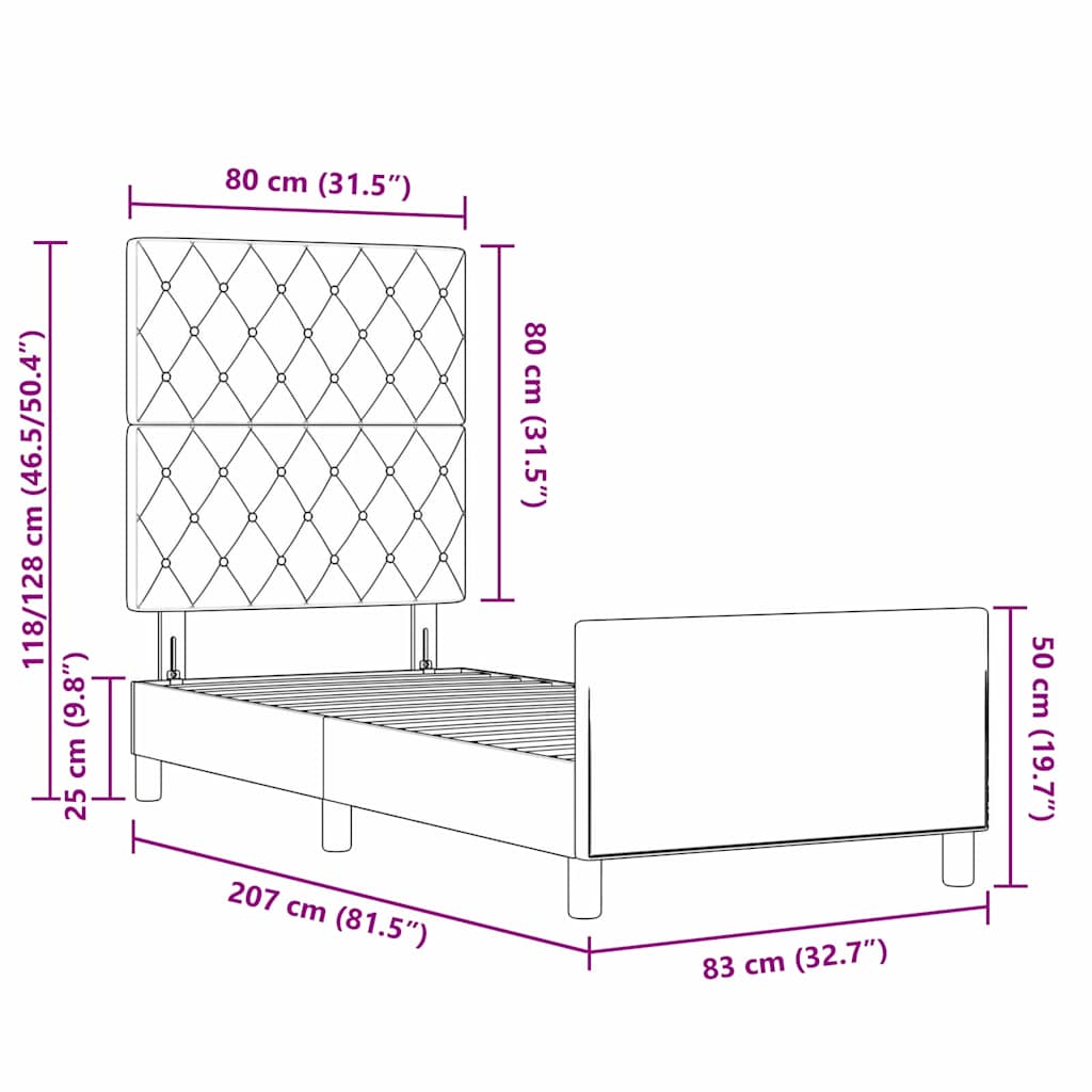 Krevet s opruga kutije Tamno siva 80 x 200 cm Baršun