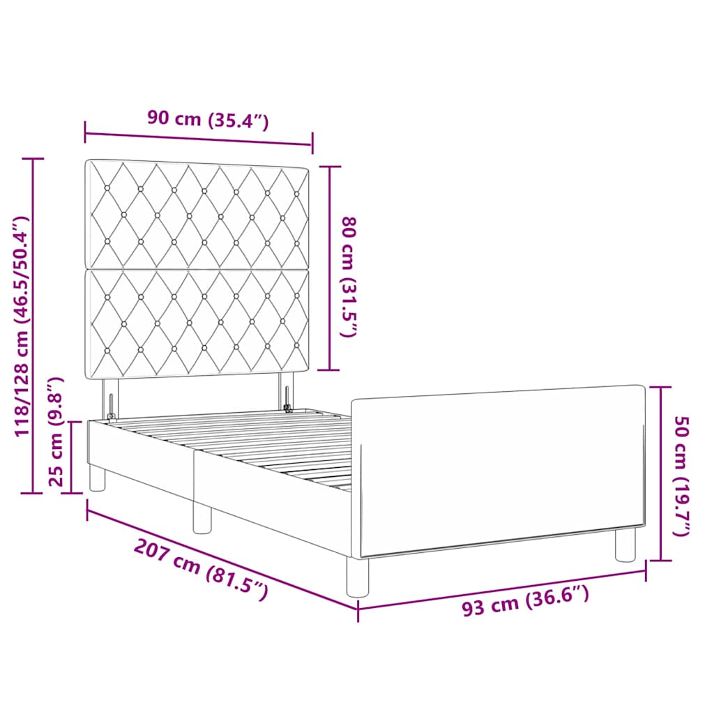 Krevet s opruga kutije Tamno siva 90 x 200 cm Baršun