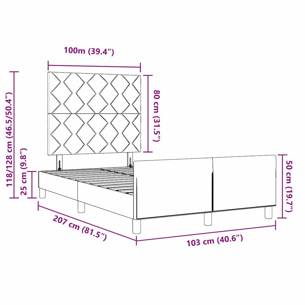 Krevet s opruga kutije s uzglavljem Crna 100 x 200 cm Baršun