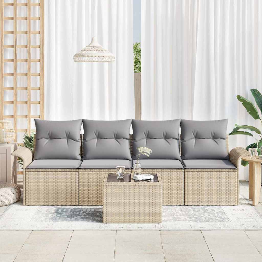 Sjedeća garnitura za vrt s jastukom 5 pcs Bež i siva poliratan