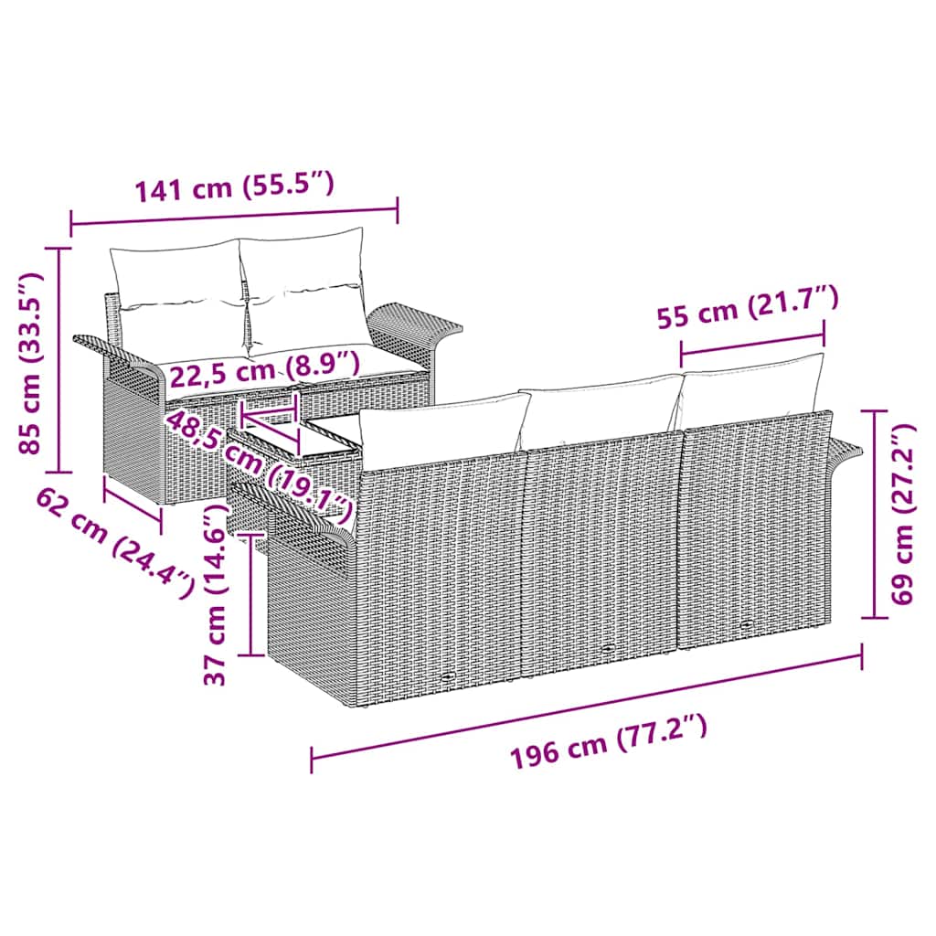Sjedeća garnitura za vrt s jastukom 6 pcs Siva 55 x 55 x 37 cm
