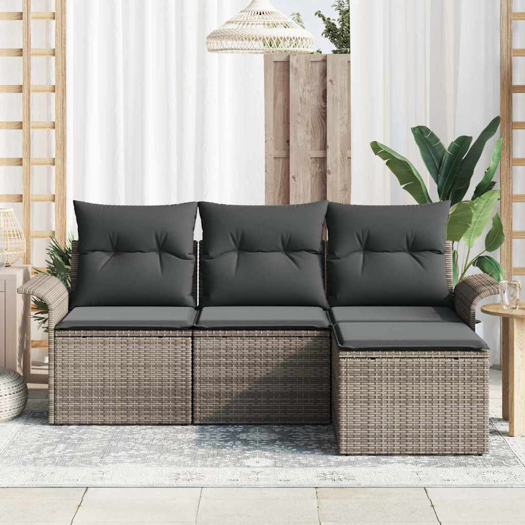 Sjedeća garnitura za vrt 4 kom. Siva poliratan 196 x 117 x 69 cm