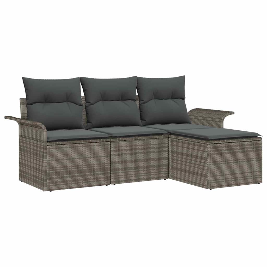Sjedeća garnitura za vrt 4 kom. Siva poliratan 196 x 117 x 69 cm