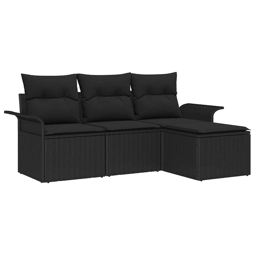 Sjedeća garnitura za vrt 4 kom. Crna poliratan 196 x 117 x 69 cm