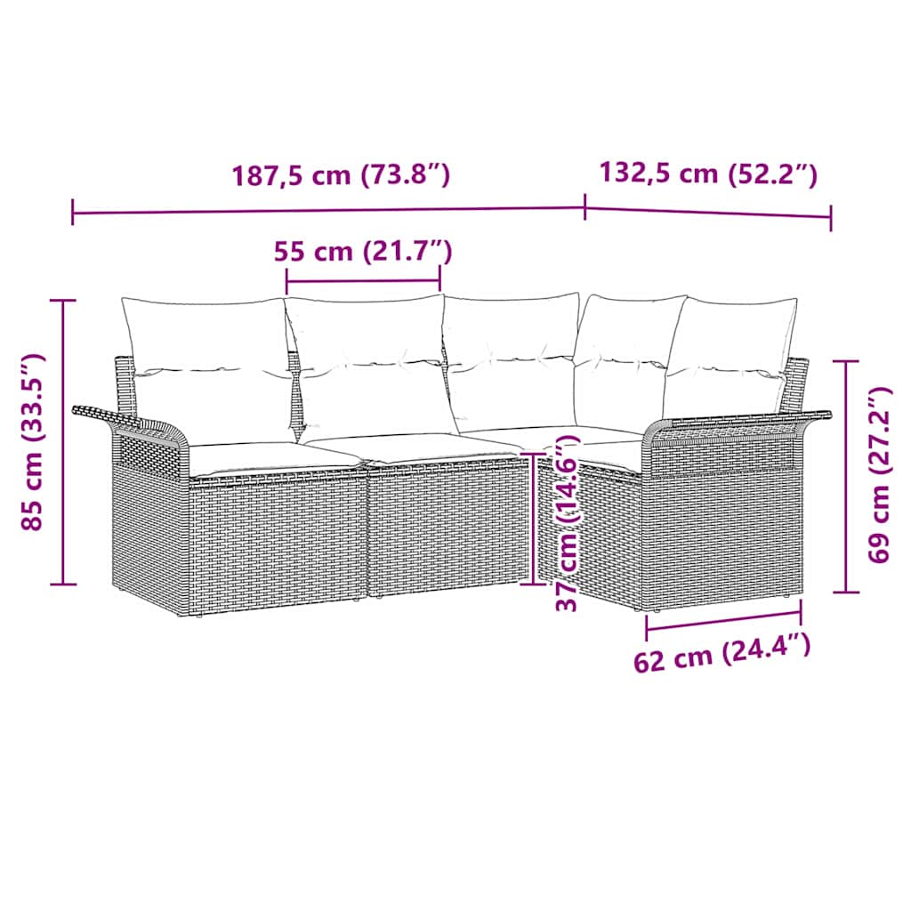 Sjedeća garnitura za vrt s pohranom 4 pcs Siva poliratan