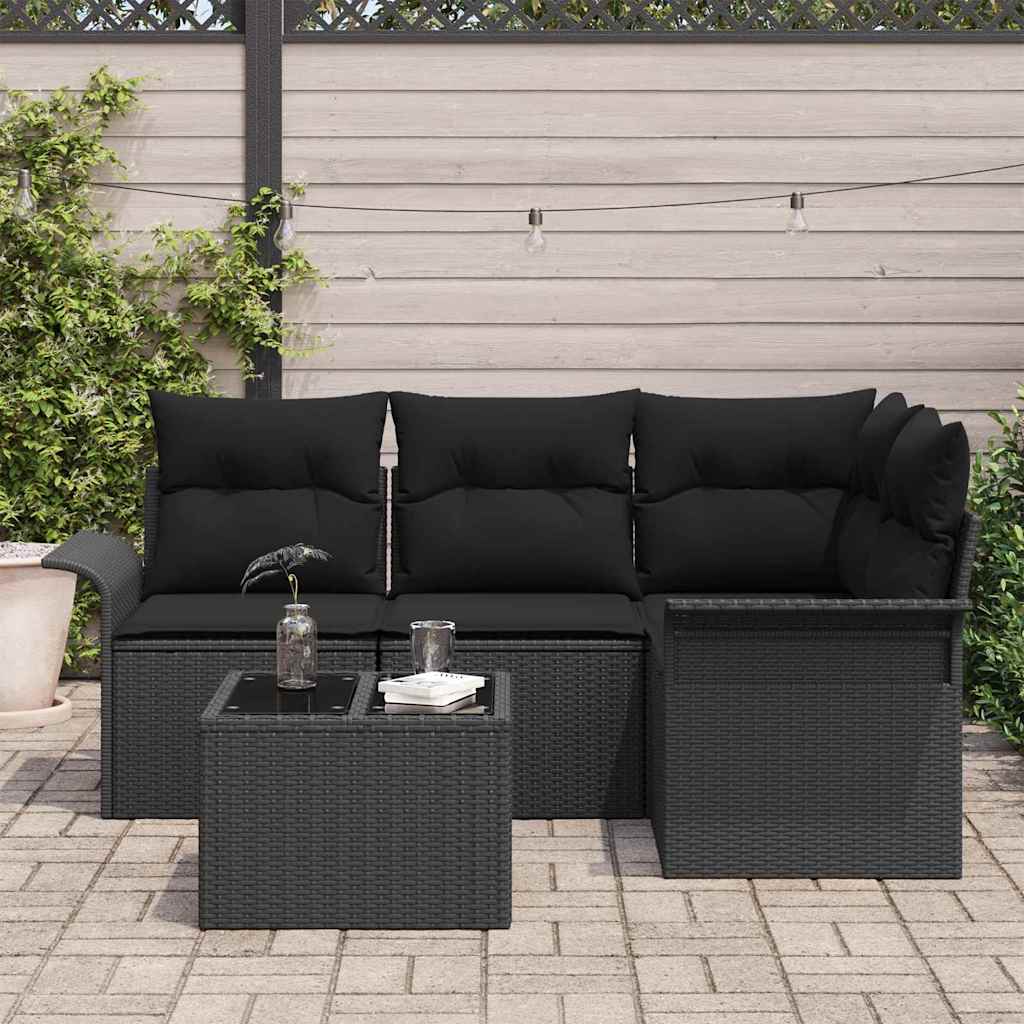 Sjedeća garnitura za vrt 5 kom. Crna poliratan 187,5 x 132,5 x 69 cm