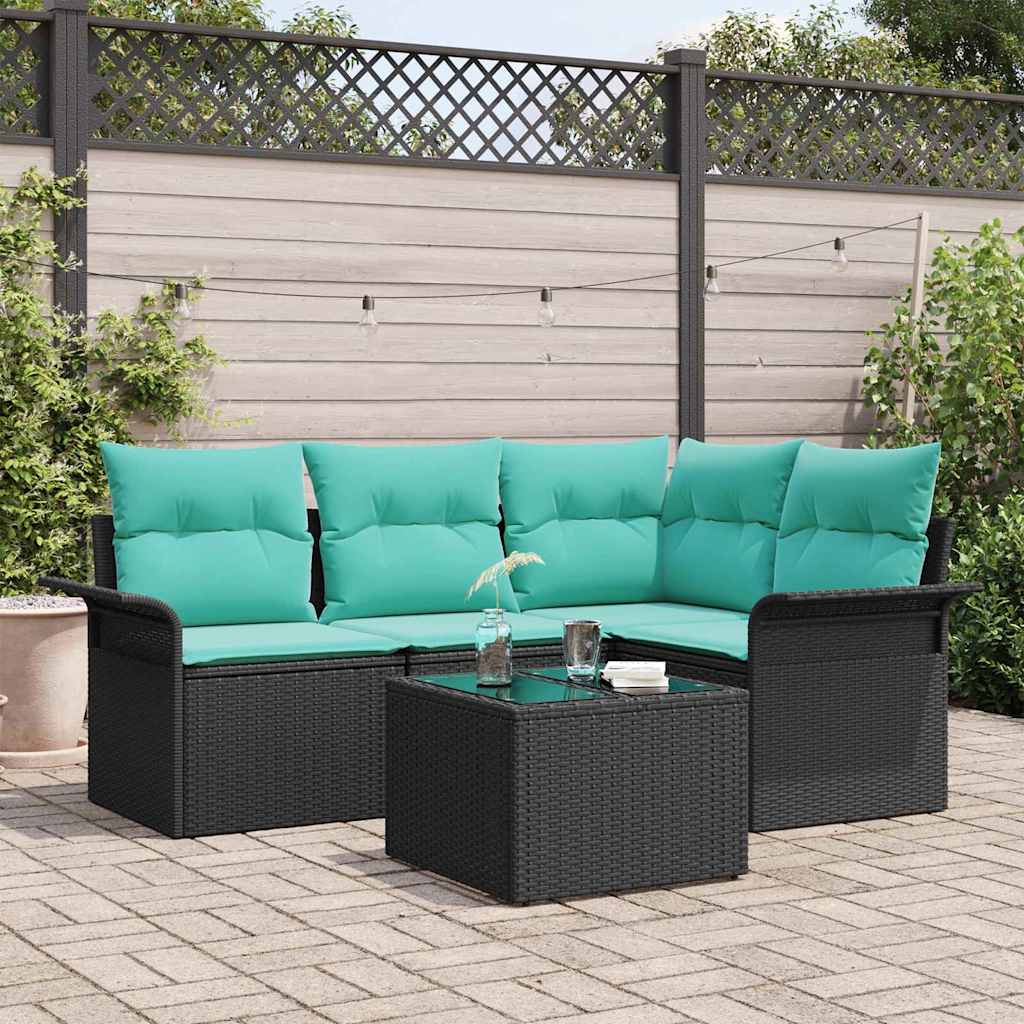 Sjedeća garnitura za vrt 5 kom. Crna poliratan 187,5 x 132,5 x 69 cm