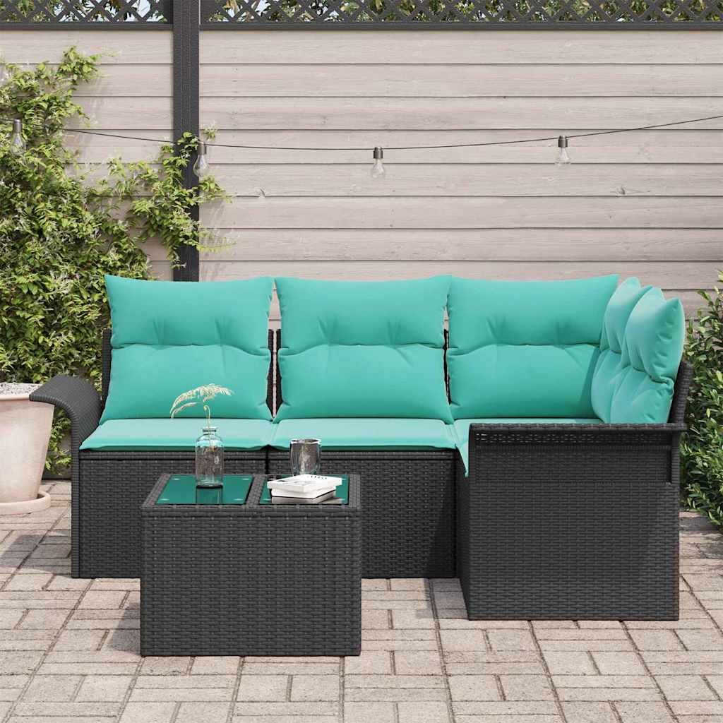 Sjedeća garnitura za vrt 5 kom. Crna poliratan 187,5 x 132,5 x 69 cm