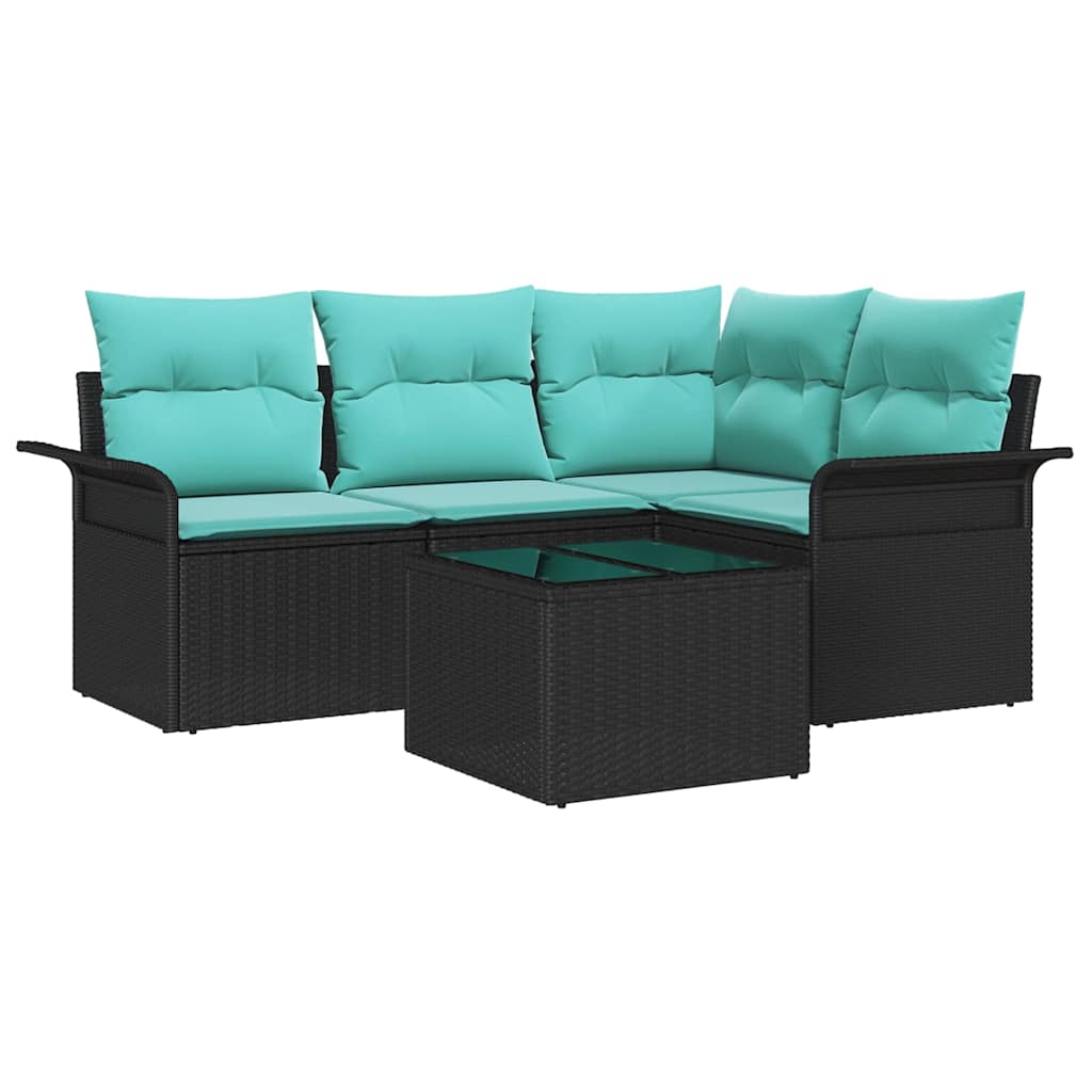 Sjedeća garnitura za vrt 5 kom. Crna poliratan 187,5 x 132,5 x 69 cm
