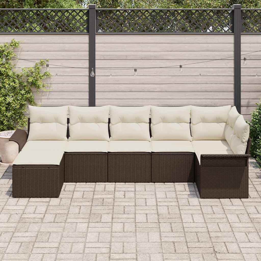 Sjedeća garnitura za vrt 7 kom. Smeđa poliratan 297,5 x 132,5 x 69 cm