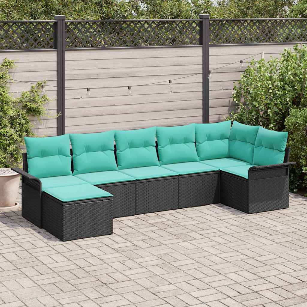 Sjedeća garnitura za vrt 7 kom. Crna poliratan 297,5 x 132,5 x 69 cm