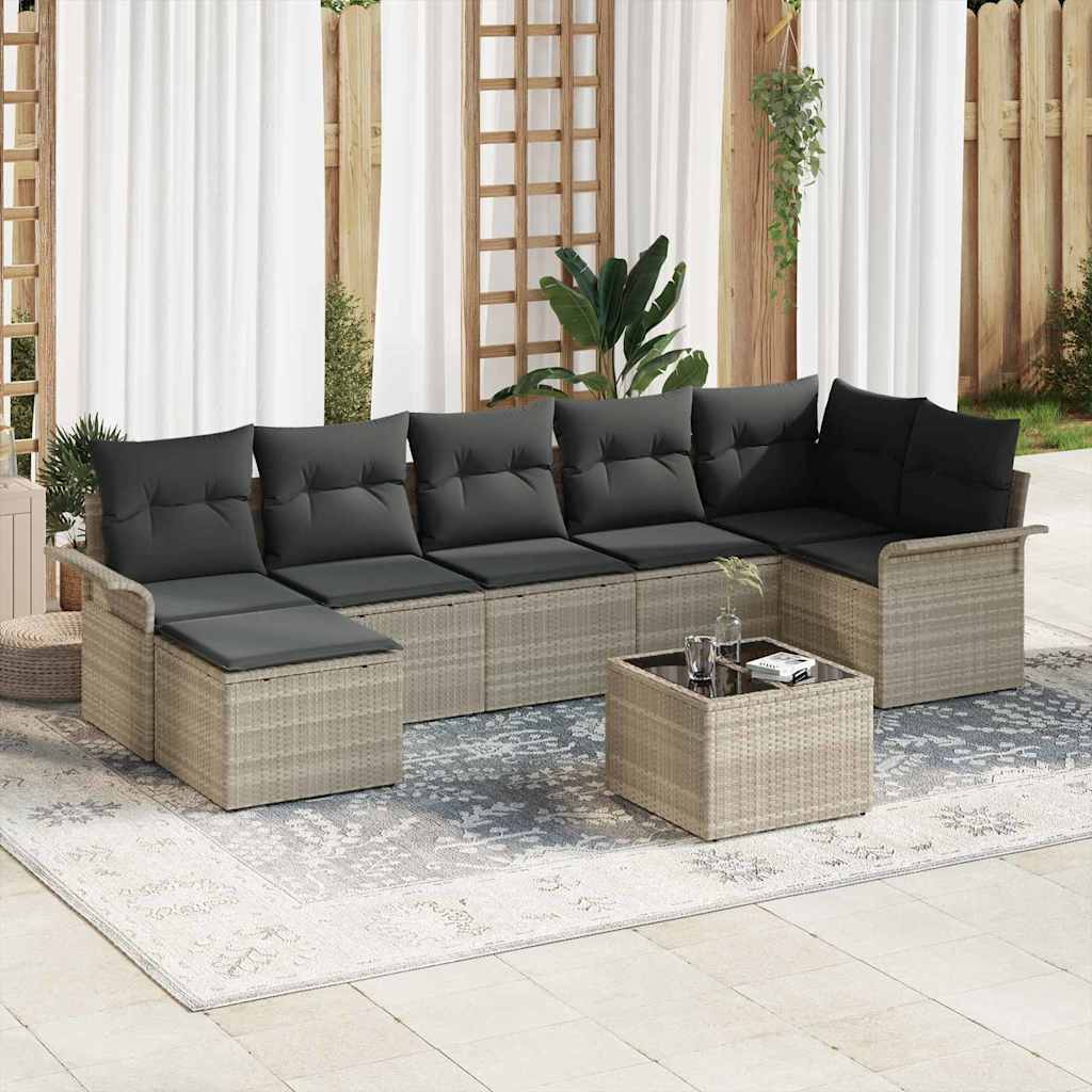Sjedeća garnitura za vrt 8 kom. Svijetlo siva poliratan 297,5 x 132,5 x 69 cm