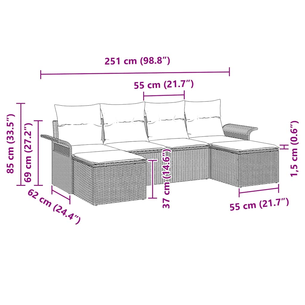 Sjedeća garnitura za vrt s pohranom 6 pcs Crna poliratan
