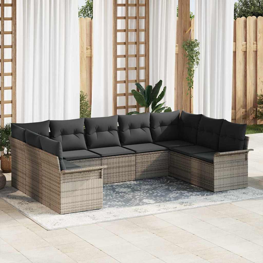Sjedeća garnitura za vrt s pohranom 9 pcs Siva poliratan