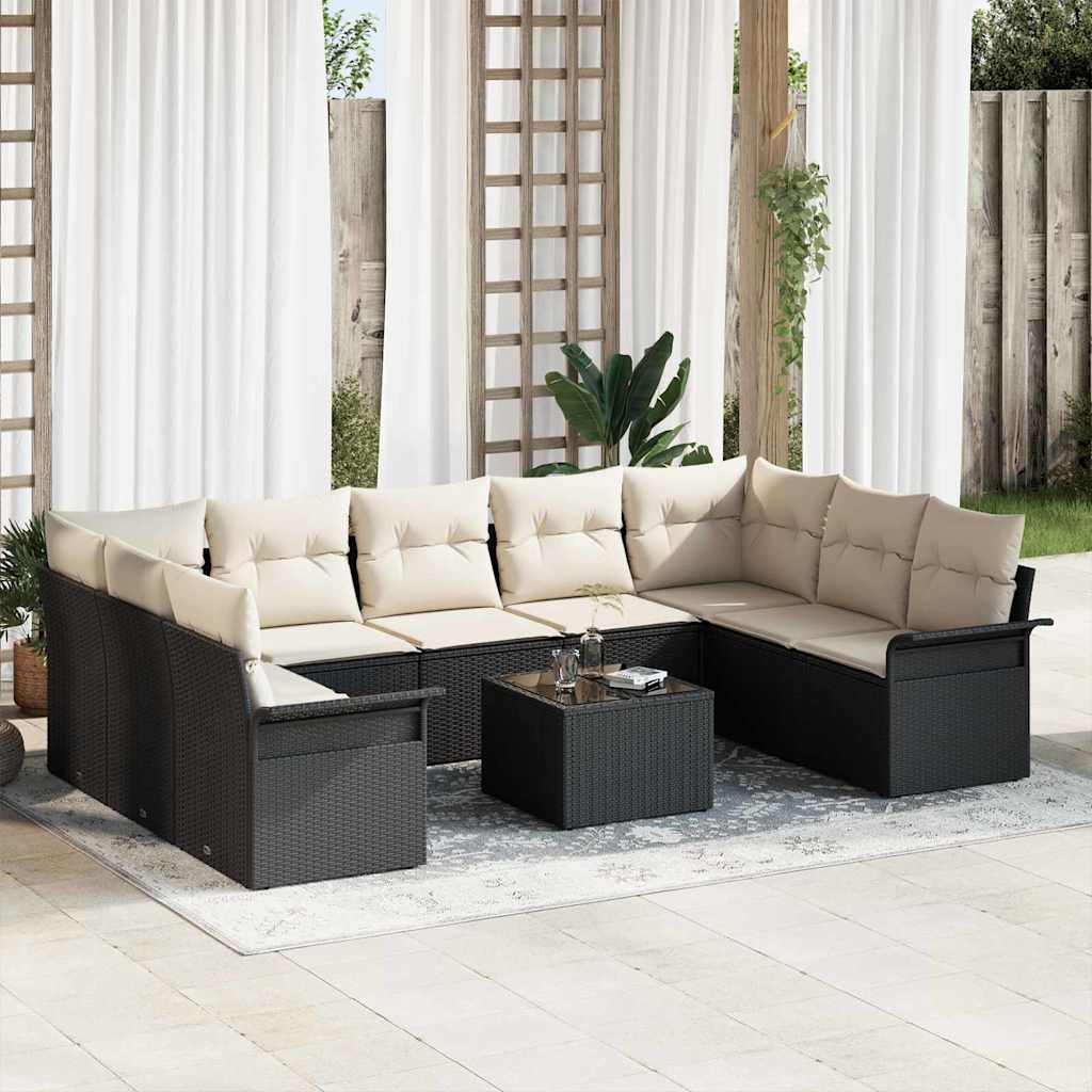 Sjedeća garnitura za vrt 10 kom. Smeđa poliratan Crna 289 x 187,5 x 69 cm