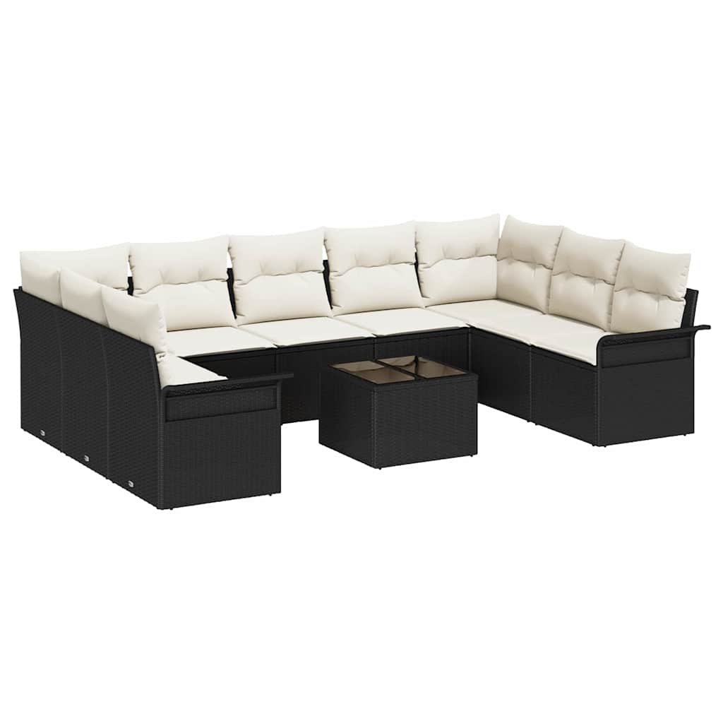 Sjedeća garnitura za vrt 10 kom. Smeđa poliratan Crna 289 x 187,5 x 69 cm