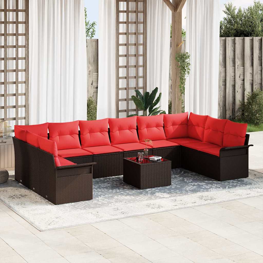 Sjedeća garnitura za vrt 11 kom. Smeđa poliratan 344 x 187,5 x 69 cm