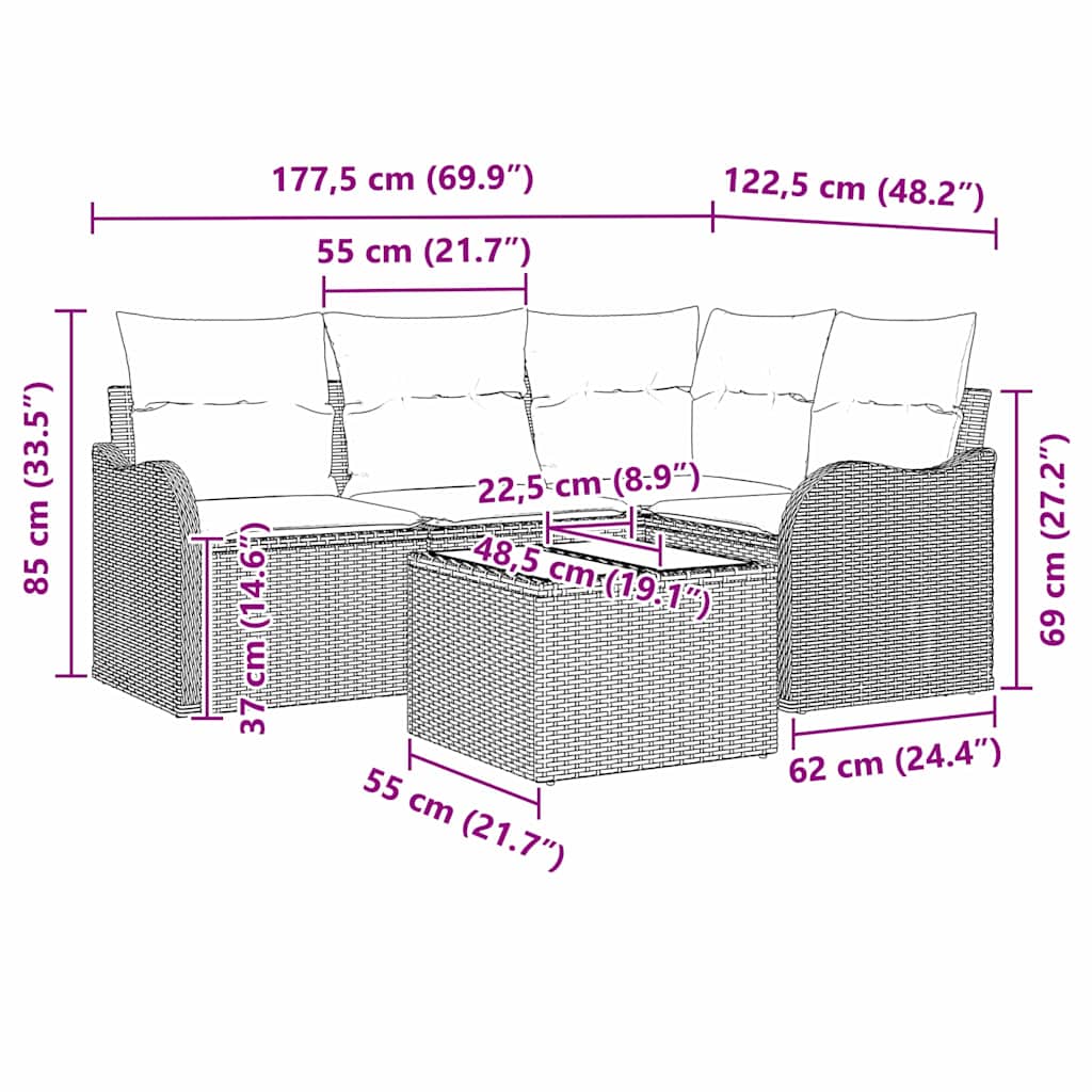 Sjedeća garnitura za vrt s pohranom 5 pcs Crna poliratan