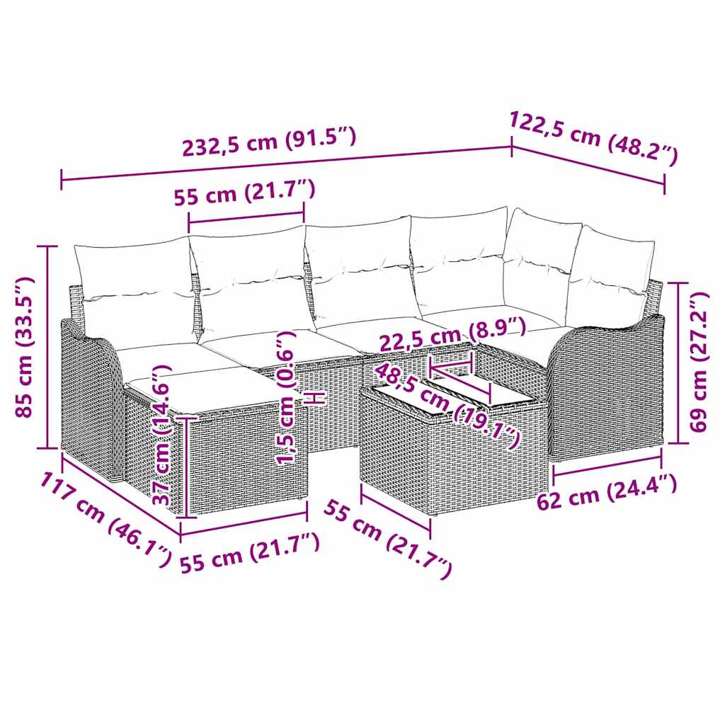 Sjedeća garnitura za vrt 7 pcs Crno i bijelo Poli ratan