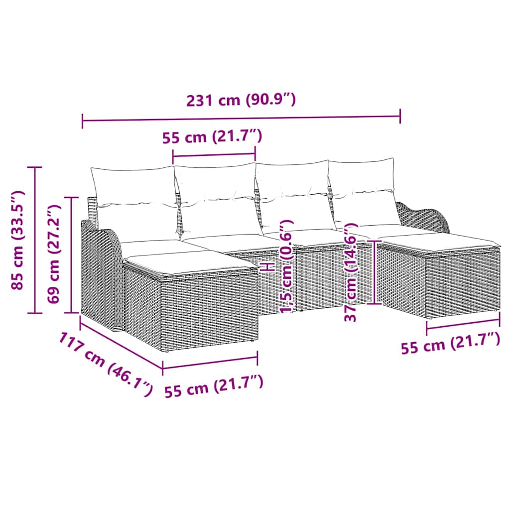 Sjedeća garnitura za vrt 6 pcs Bež i bijela Poli ratan
