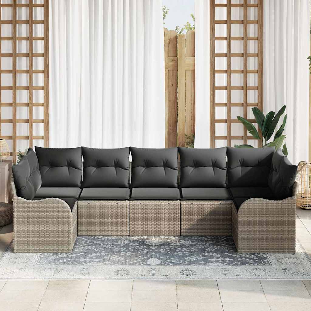 Sjedeća garnitura za vrt 7 kom. Svjetlosiva Poli ratan 121 x 61,5 x 69 cm