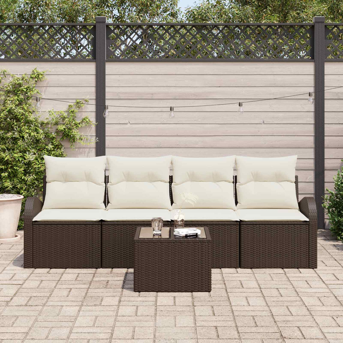 Sjedeća garnitura za vrt 5 pcs 4-Seater Smeđa i krem poliratan