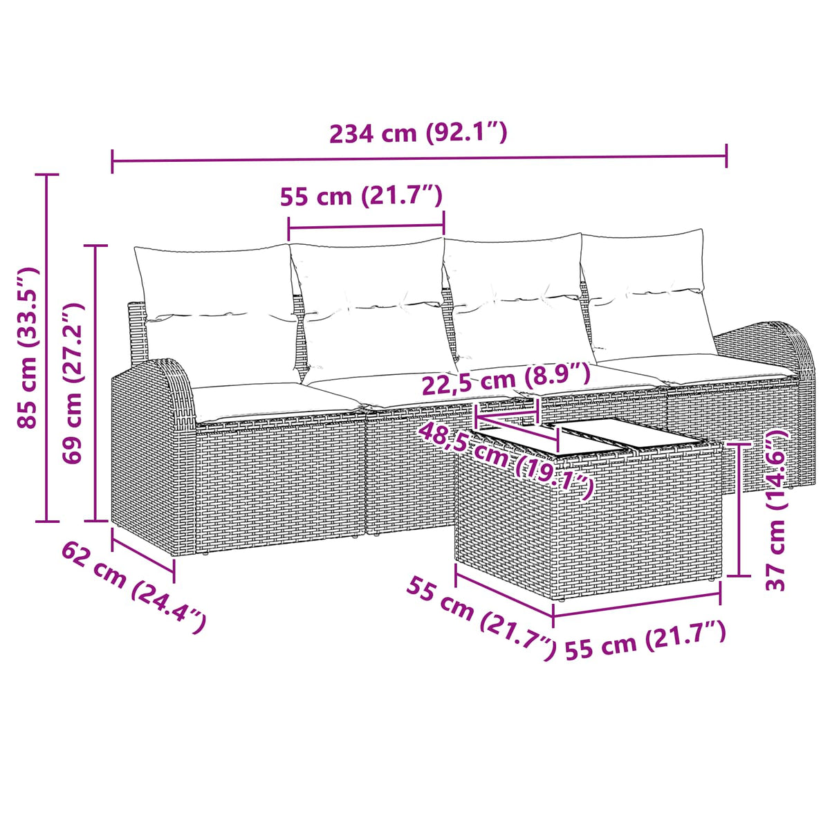 Sjedeća garnitura za vrt 5 pcs 4-Seater Smeđa i krem poliratan