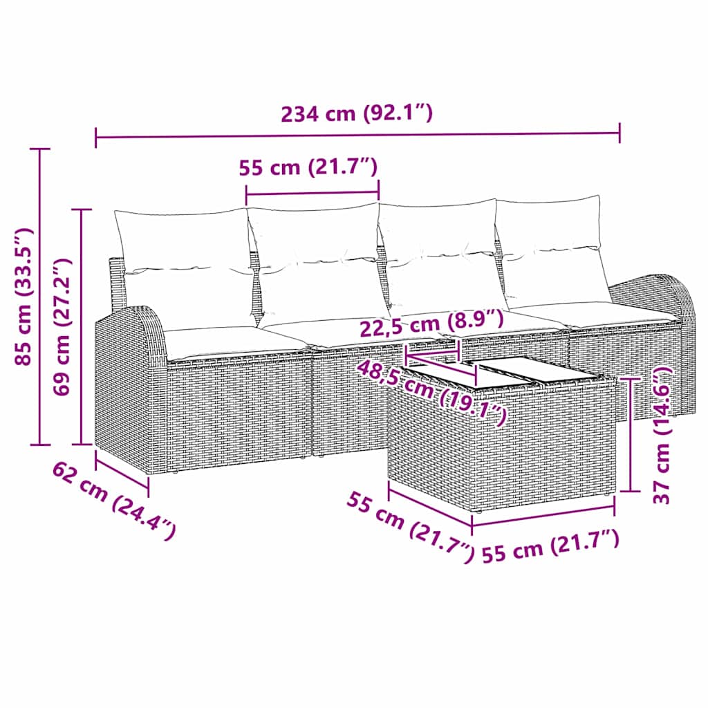 Sjedeća garnitura za vrt s pohranom 5 pcs Crna poliratan