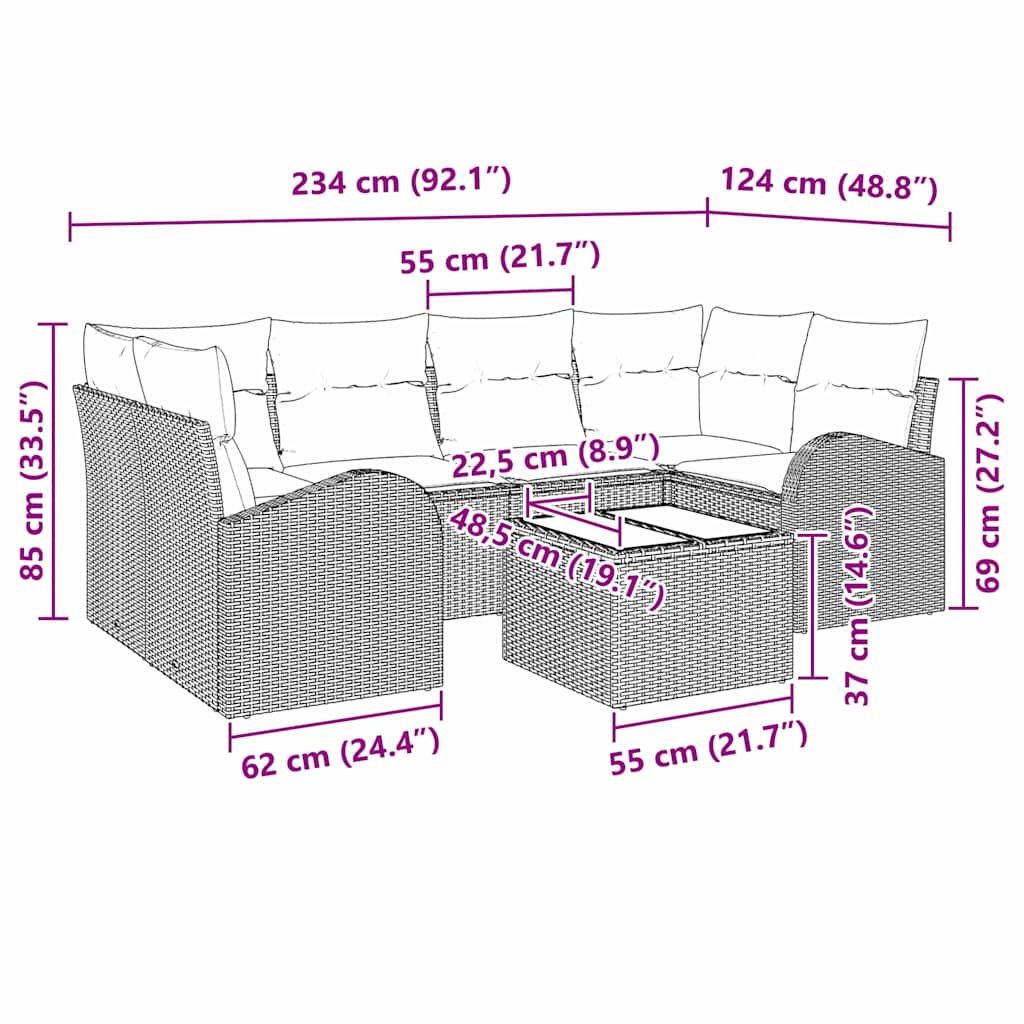 Sjedeća garnitura za vrt 7 pcs Svijetlo siva i tamno siva