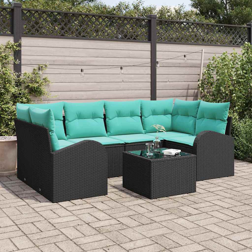 Sjedeća garnitura za vrt 7 kom. 6-Broj sjedala Crna i Tirkizna 234 x 124 x 69 cm