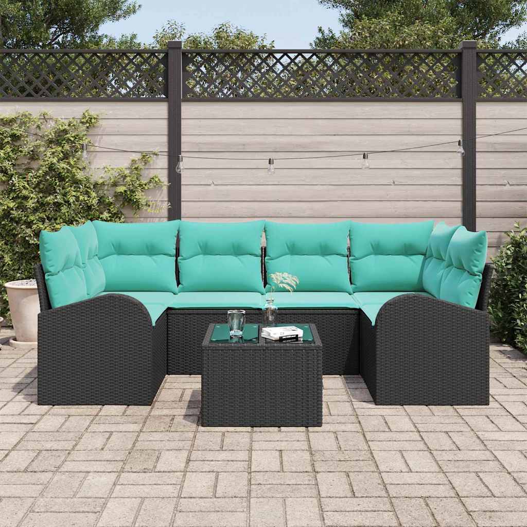 Sjedeća garnitura za vrt 7 kom. 6-Broj sjedala Crna i Tirkizna 234 x 124 x 69 cm