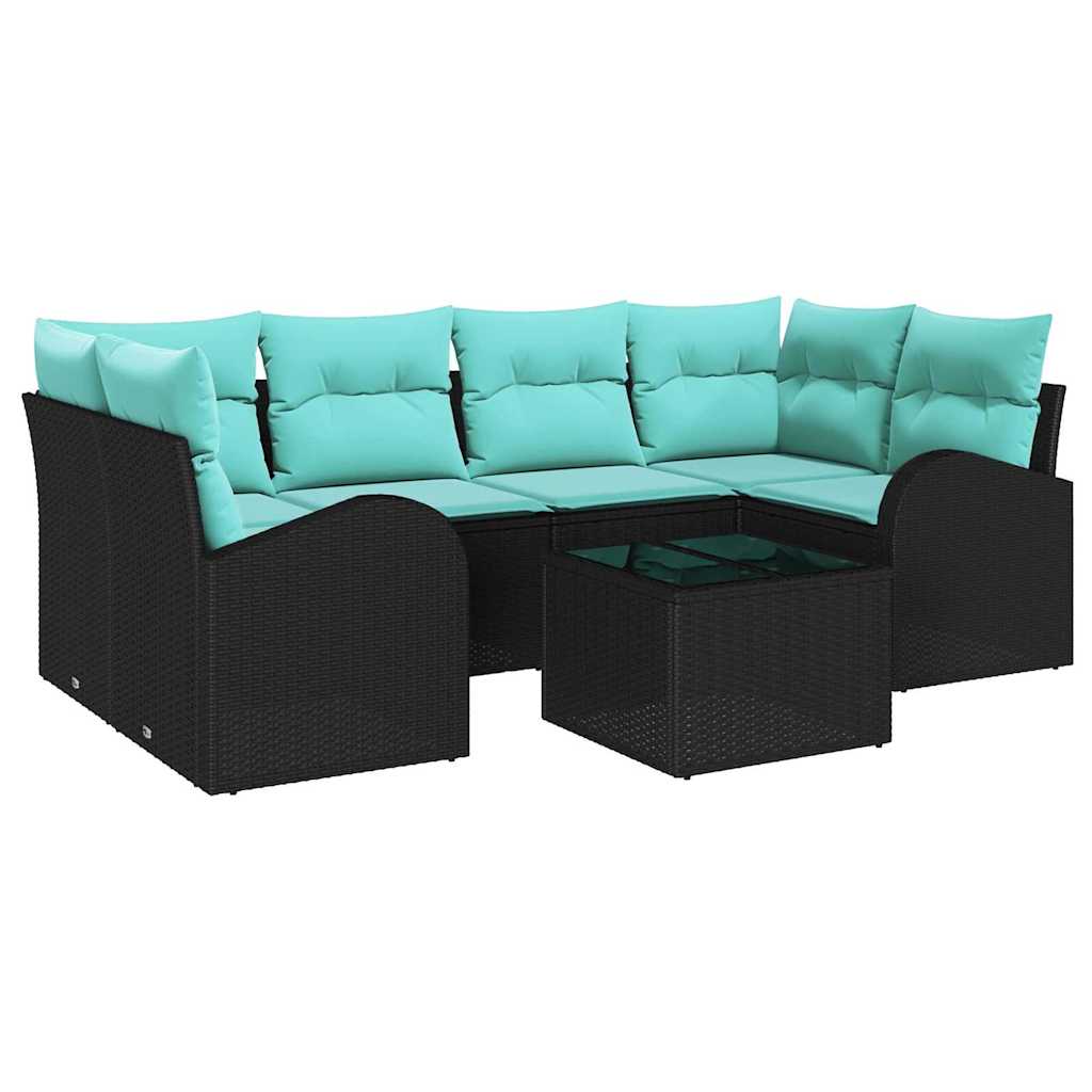 Sjedeća garnitura za vrt 7 kom. 6-Broj sjedala Crna i Tirkizna 234 x 124 x 69 cm