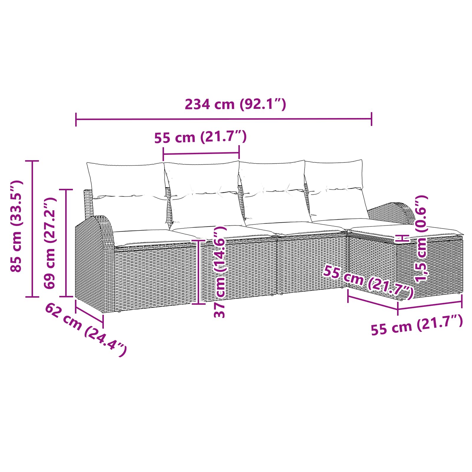 Set sofe s jastukom s pohranom 5 pcs Crna i Tirkizna poliratan