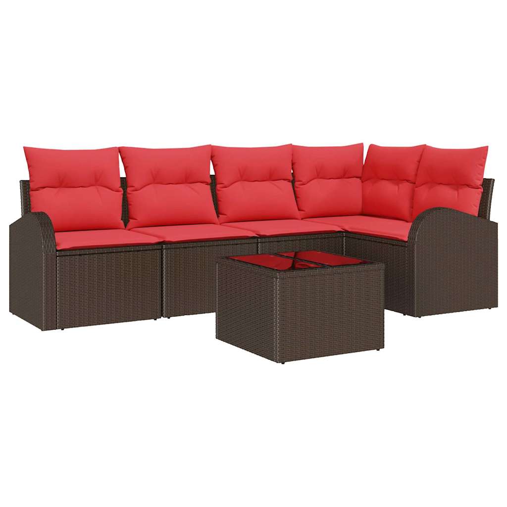Sjedeća garnitura za vrt 6 kom. Smeđa i crvena poliratan 234 x 124 x 85 cm