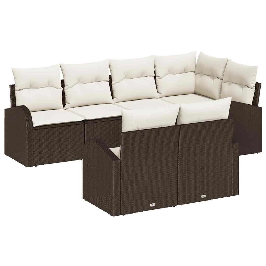 Sjedeća garnitura za vrt 7 pcs Smeđa i bijela poliratan